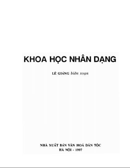 Khoa Học Nhận Dạng – Lê Giang – NXB Văn Hóa Dân Tộc (1997) - Ảnh 4
